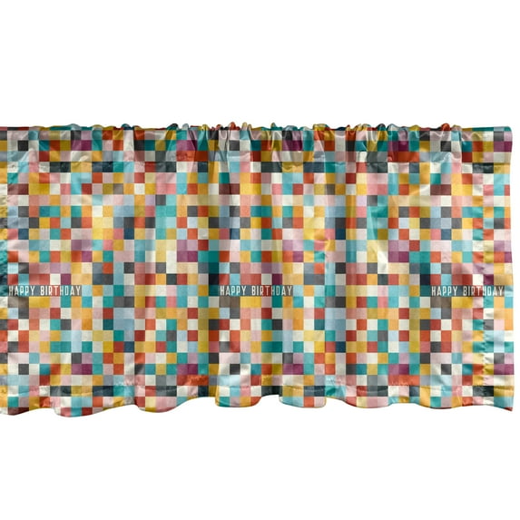 Ambesonne Abstract Art Window Valance, Birthday Checkered, 42" x 12", Multicolor