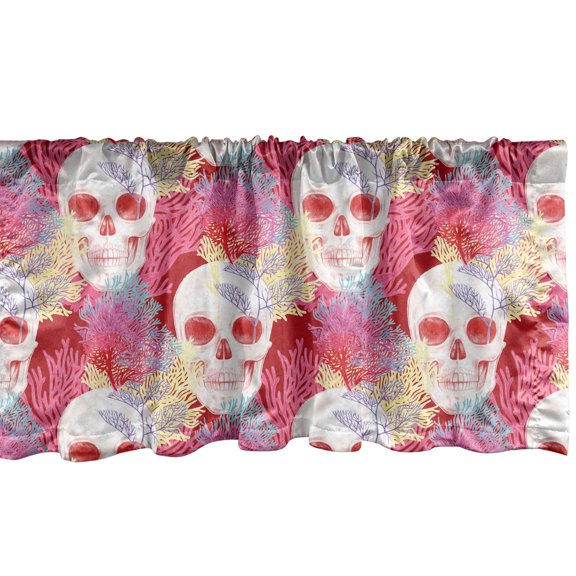 Ambesonne Abstract Art Window Valance, Skull and Corals, 42" x 12", Multicolor