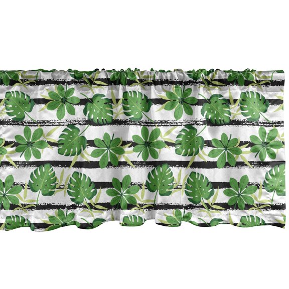 Ambesonne Abstract Art Window Valance, Tropical Leaves Lines, 42" x 12", Lime Green and Pale Grey