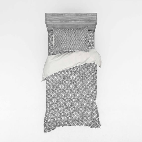 Ambesonne Abstract Bedding Set 3 Pcs, Boho Geometric Squares, Twin XL, Charcoal Grey White