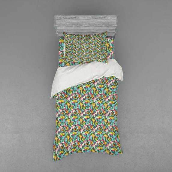 Ambesonne Abstract Bedding Set 3 Pcs, Complex Vivid Triangles, Twin XL, Multicolor