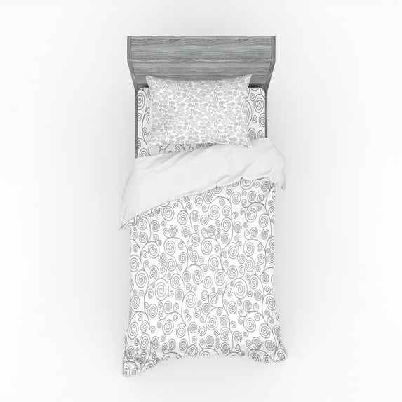 Ambesonne Abstract Bedding Set 3 Pcs, Curles Abstract Nature, Twin, Pale Grey and White