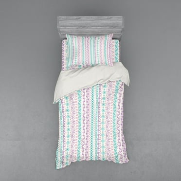 Ambesonne Abstract Bedding Set 3 Pcs, Geometric Art, Twin, Lilac Turquoise