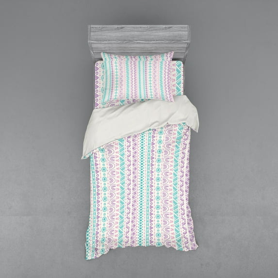 Ambesonne Abstract Bedding Set 3 Pcs, Geometric Art, Twin, Lilac Turquoise