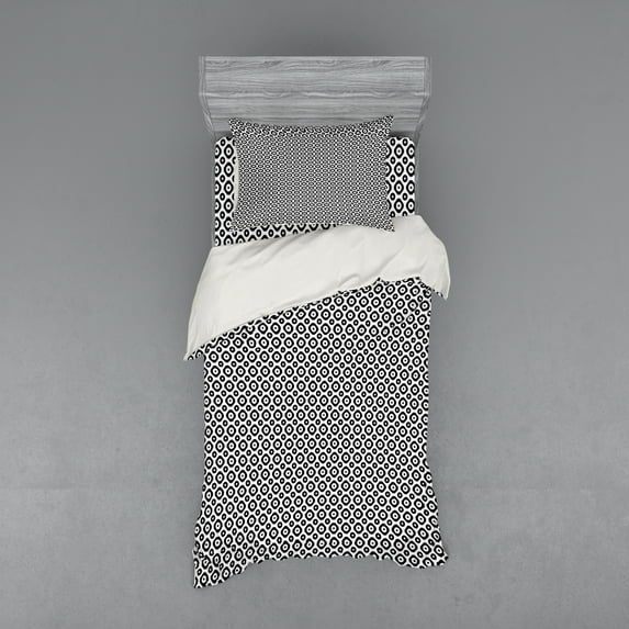 Ambesonne Abstract Bedding Set 3 Pcs, Geometric Simplistic Discs, Twin XL, Charcoal Grey White