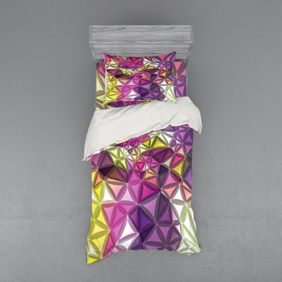 Ambesonne Abstract Bedding Set 3 Pcs, Geometrical Diamond, Twin, Purple Yellow