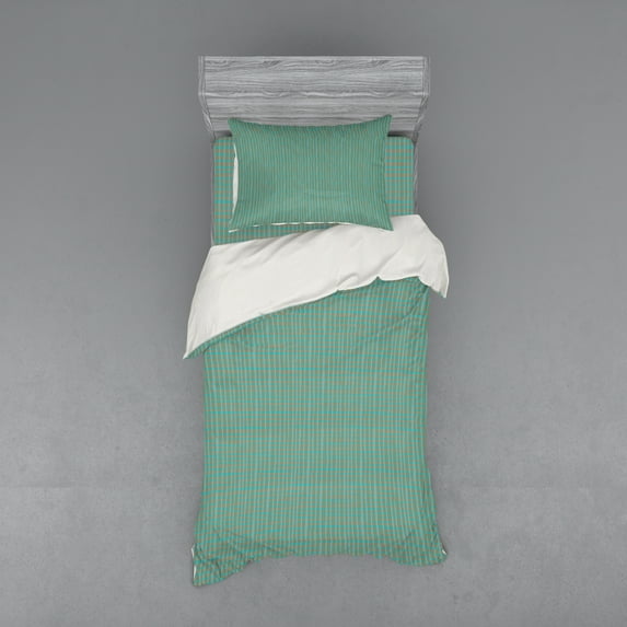 Ambesonne Abstract Bedding Set 3 Pcs, Minimalistic Calm Squared, Twin XL, Dark Tan Pale Teal