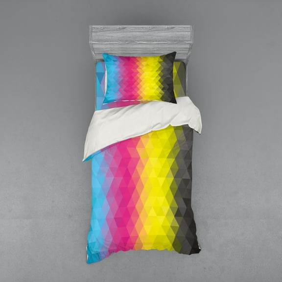 Ambesonne Abstract Bedding Set 3 Pcs, Modern Mosaic, Twin, Multicolor