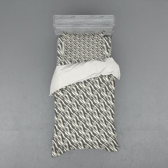 Ambesonne Abstract Bedding Set 3 Pcs, Modern Squares Stripes, Twin, Cream Pale Grey Black