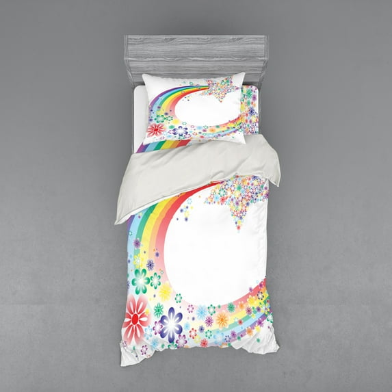 Ambesonne Abstract Bedding Set 3 Pcs, Nature Spring Floral, Twin, Multicolor