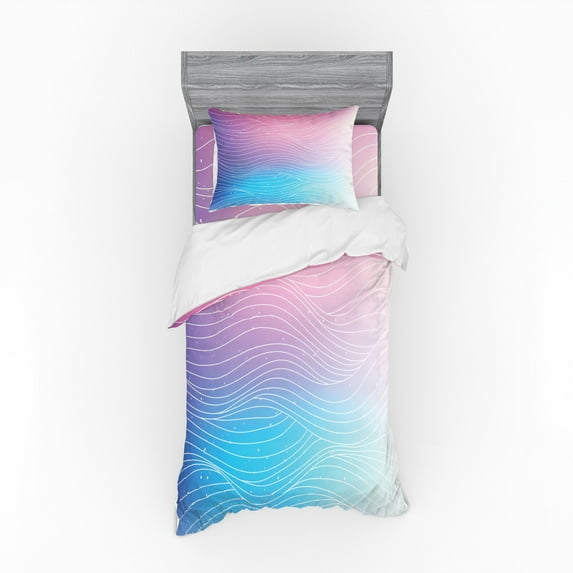 Ambesonne Abstract Bedding Set 3 Pcs, Nebula Sky Ombre Effect, Twin, Pale Pink Pale Blue