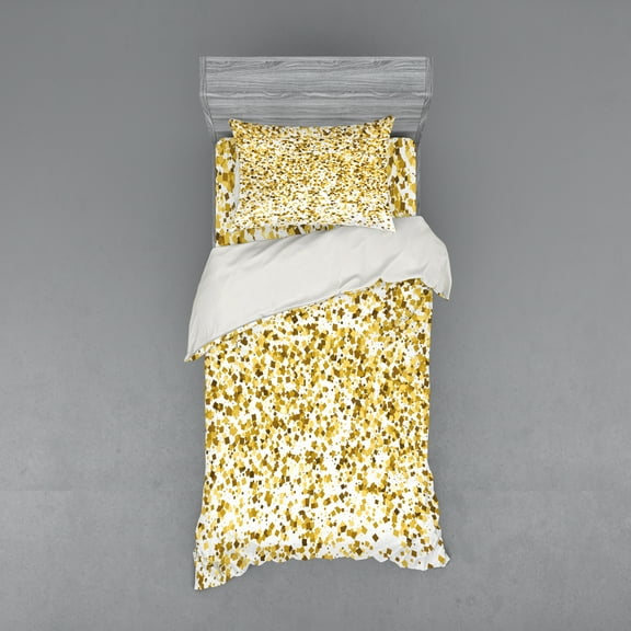 Ambesonne Abstract Bedding Set 3 Pcs, Party Squares, Twin, Caramel Yellow and White