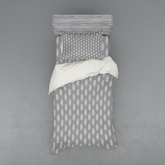 Ambesonne Abstract Bedding Set 3 Pcs, Striped Leaves or Feathers, Twin XL, Dimgray White