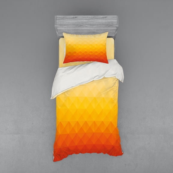 Ambesonne Abstract Bedding Set 3 Pcs, Triangle Mosaic Poly, Twin, Red Vermilion Marigold