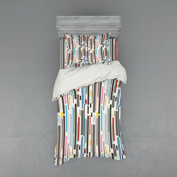 Ambesonne Abstract Bedding Set 3 Pcs, Various Color Stripes, Twin XL, Multicolor