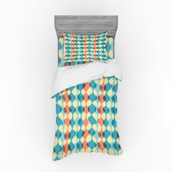 Ambesonne Abstract Bedding Set 3 Pcs, Vintage Colors Fifties, Twin XL, Multicolor