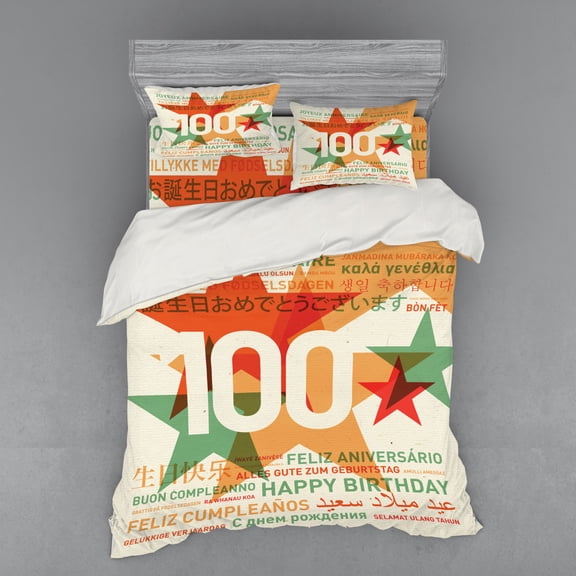 Ambesonne Abstract Bedding Set 4 Pcs, Birthday Wishes, Queen, Pale Green and Vermilion