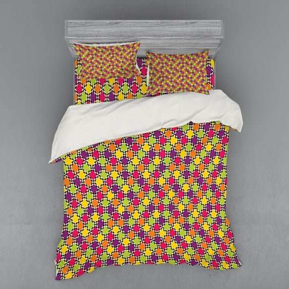 Ambesonne Abstract Bedding Set 4 Pcs, Colorful Diamond Shape, Queen, Multicolor