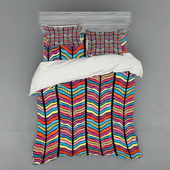 Ambesonne Abstract Bedding Set 4 Pcs, Colorful Rainbow Leaf, Queen, Multicolor