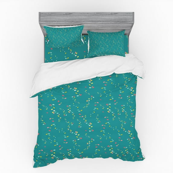 Ambesonne Abstract Bedding Set 4 Pcs, Dreamy Leafy Thin Branches, Queen, Dark Seafoam Multicolor