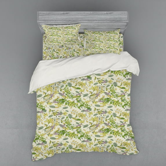 Ambesonne Abstract Bedding Set 4 Pcs, Garden Plants Floral Theme, Queen, Multicolor