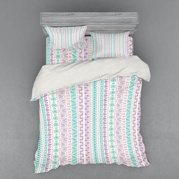 Ambesonne Abstract Bedding Set 4 Pcs, Geometric Art, Queen, Lilac Turquoise