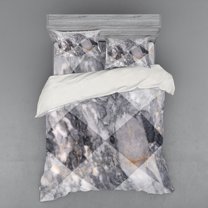 Ambesonne Abstract Bedding Set 4 Pcs, Geometric Grunge Facet, Queen, Pale Grey