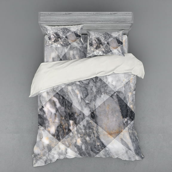 Ambesonne Abstract Bedding Set 4 Pcs, Geometric Grunge Facet, Queen, Pale Grey