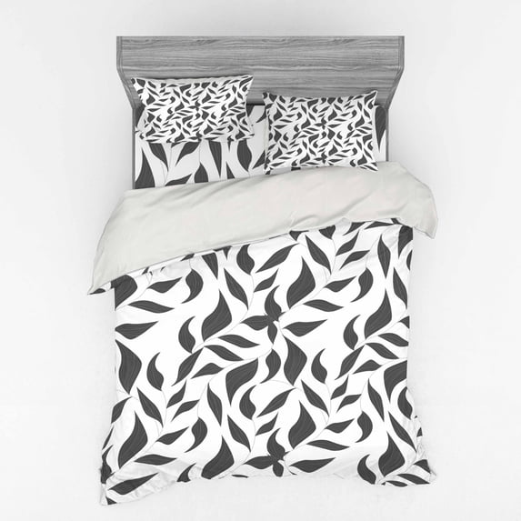 Ambesonne Abstract Bedding Set 4 Pcs, Leaves on Vines Nature, Queen, Grey and White