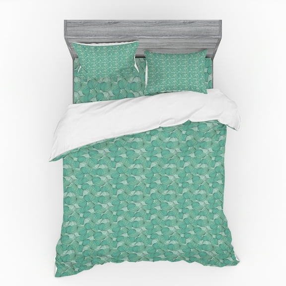 Ambesonne Abstract Bedding Set 4 Pcs, Modern Curly Motif Doodle, Queen, Seafoam and Mint Green