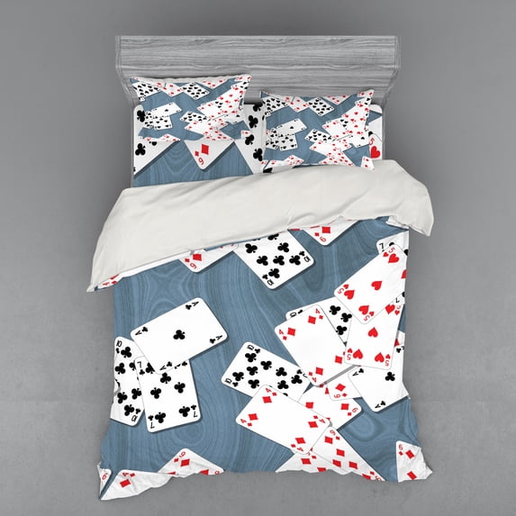 Ambesonne Abstract Bedding Set 4 Pcs, Playing Cards, Queen, Slate Blue Red Black
