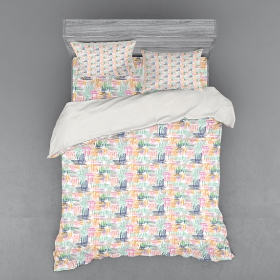 Ambesonne Abstract Bedding Set 4 Pcs, Random Scribbles Strokes, Queen, Multicolor