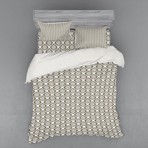 Ambesonne Abstract Bedding Set 4 Pcs, Timeless Oval Shapes, Queen, Yellow Black and White