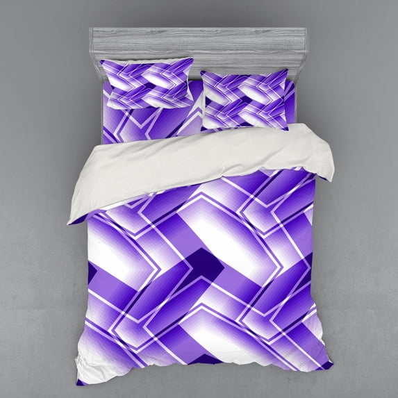 Ambesonne Abstract Bedding Set 4 Pcs, Trippy Digital Shapes, Queen, Violet White