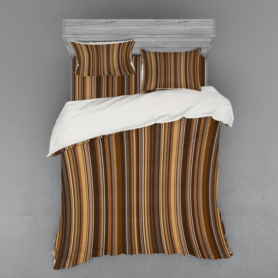 Ambesonne Abstract Bedding Set 4 Pcs, Vertical Color Lines, Queen, Pale Caramel Chocolate