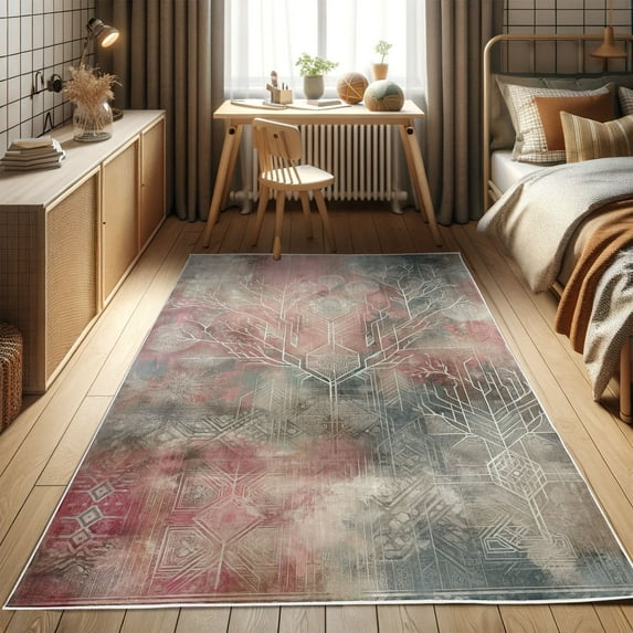 Ambesonne Abstract Boho Decorative Rug Carpet, Grunge Colors Print, 2' x 5', Blush Purpleblue White