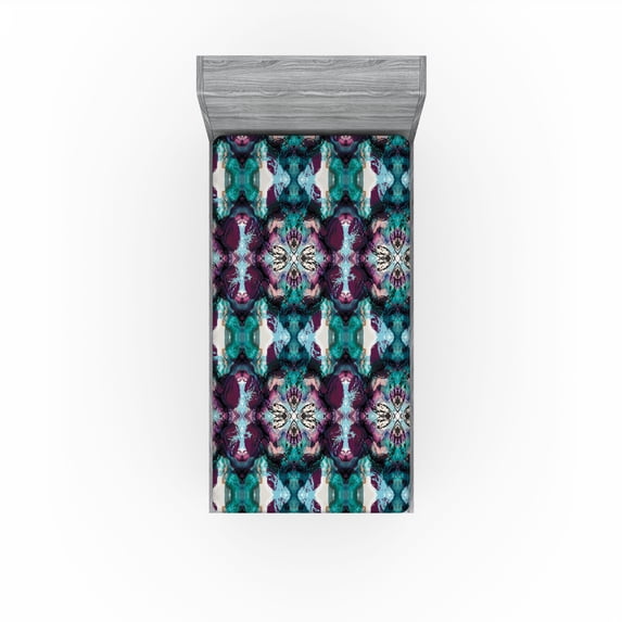 Ambesonne Abstract Boho Fitted Sheet, Psychedelic Hues Art, Twin XL Size, Teal Raspberry Seafoam