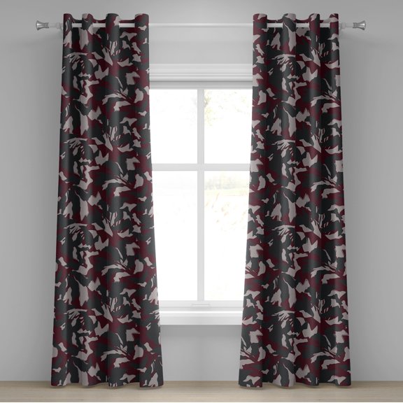 Ambesonne Abstract Boho Grommet Curtain, Jumble Shapes Surreal, 50"x96", Burgundy Charcoal Grey