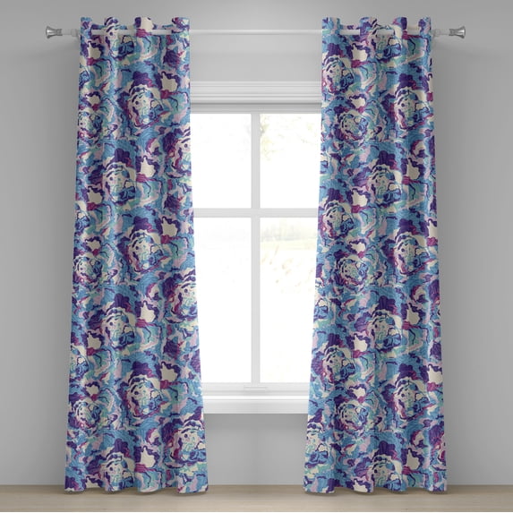 Ambesonne Abstract Boho Grommet Curtain, Psychedelic Floral, 50"x120", Quartz Sea Blue Cream