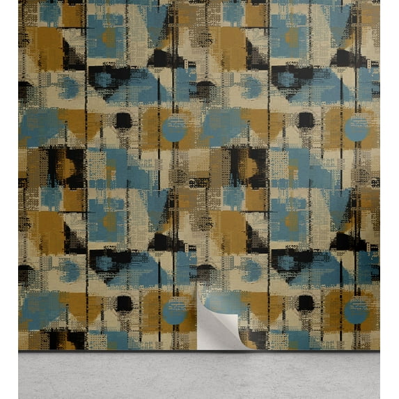 Ambesonne Abstract Boho Peel & Stick Wallpaper for Home, Modern Triangles Dots, 13"x100", Dark Yellow Sea Blue