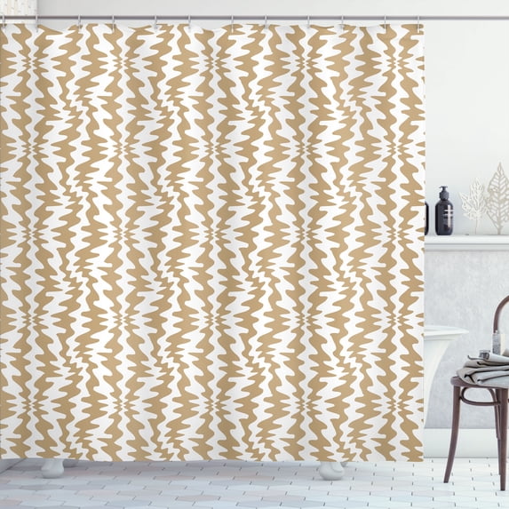 Ambesonne Abstract Boho Shower Curtain, Vertical Swirling Art, 69"Wx70"L, Dark Sand Brown and White