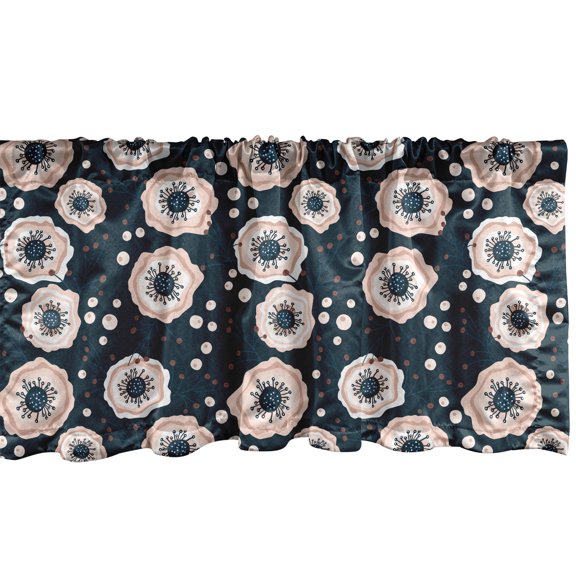 Ambesonne Abstract Boho Window Valance, Blooming Pattern Art, 42" x 18", Dark Petrol Blue Blush