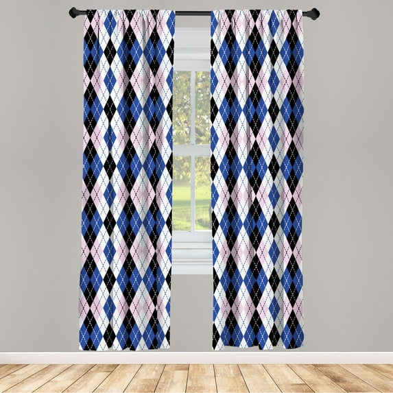 Ambesonne Abstract Curtains, Argyle Motif Stripes Print, Pair of 28"x63", Persian Blue