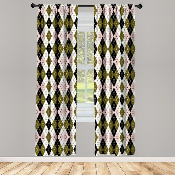 Ambesonne Abstract Curtains, Argyle Motif Stripes Print, Pair of 28"x84", Fawn Blush