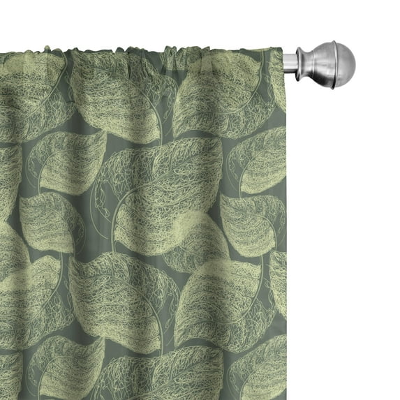 Ambesonne Abstract Curtains, Autumn Leaves Line Art, Pair of 28"x84", Reseda Green Pale Green