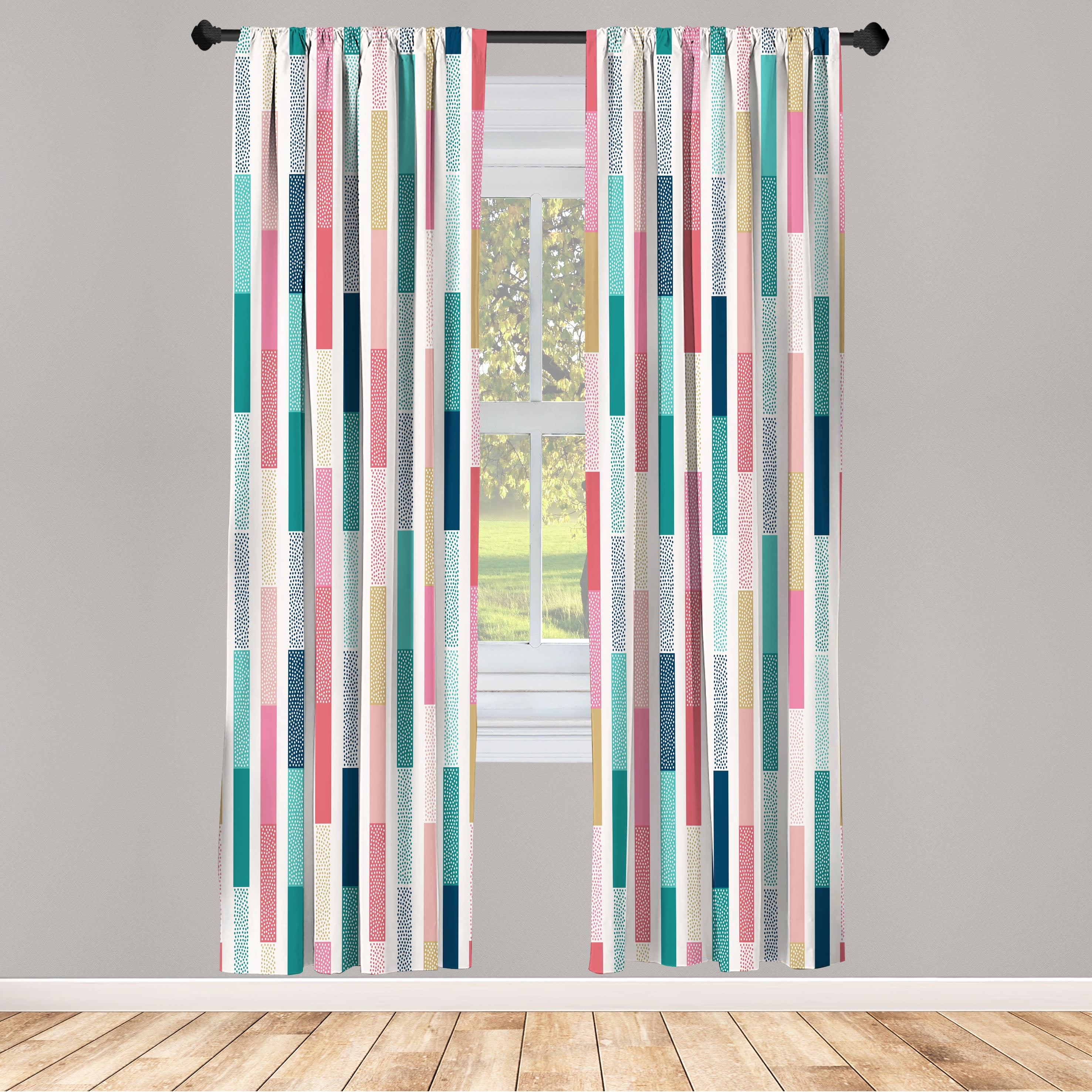 Multicolor Striped Microfiber Room-Darkening Curtain Panels, 28" x 84"
