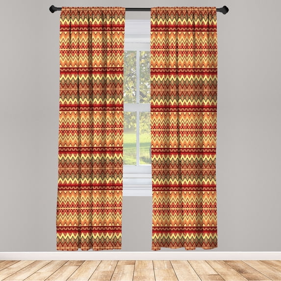 Ambesonne Abstract Curtains, Aztec Folk Ornament, Pair of 28"x63", Orange and Yellow