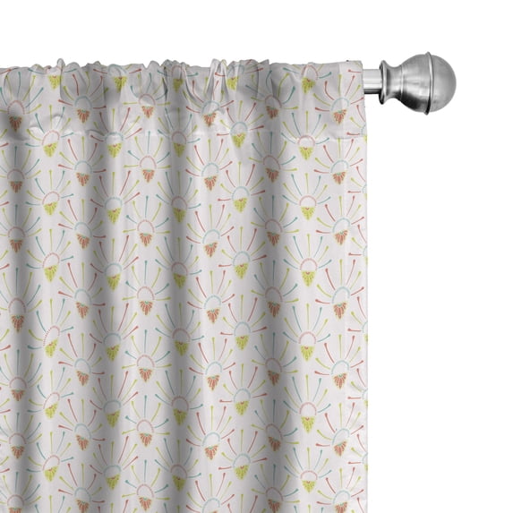 Ambesonne Abstract Curtains, Cartoon Sun Pattern Print, Pair of 28"x63", Yellow Green Off White