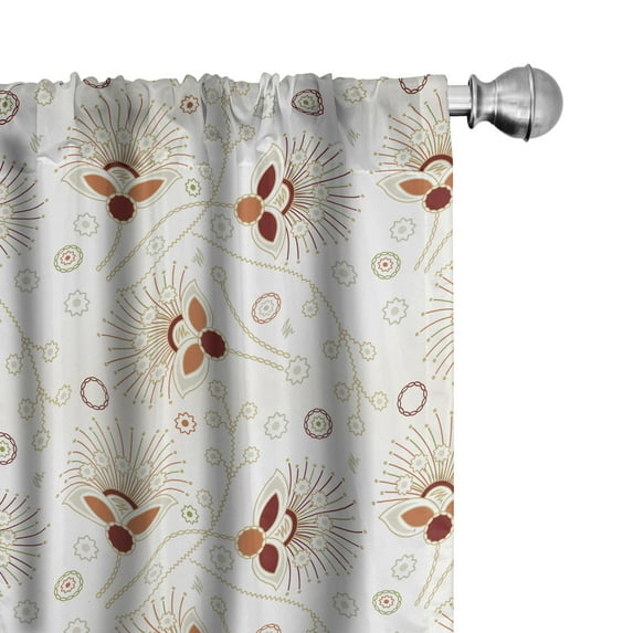 Ambesonne Abstract Curtains, Chevrons and Flowers, Pair of 28"x63", Burgundy Orange Cream