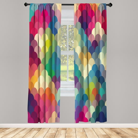Ambesonne Abstract Curtains, Colorful Retro Scales, Pair of 28"x63", Multicolor